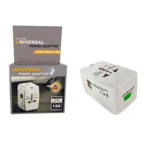 All in one Universal Worldwide Travel Adapter with 1000 mA Built in Dual USB Charger Ports (White)