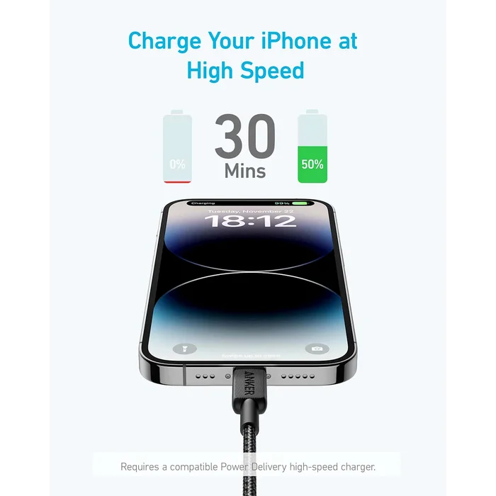 Anker 322 USB-C to Lightning Cable (3ft Braided) Black - Image 2