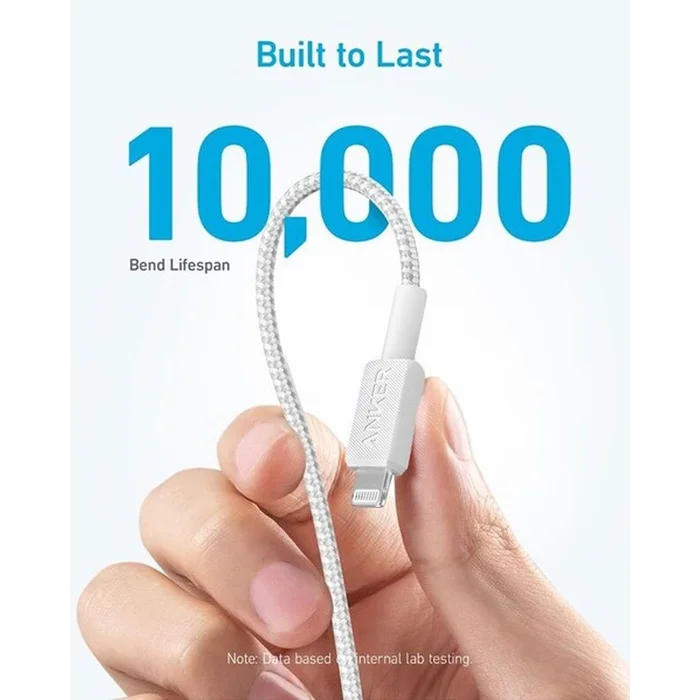 Anker 322 USB-C to Lightning Cable (6ft Braided) White - Image 2
