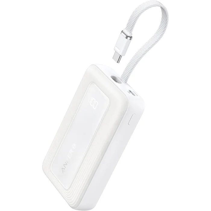 Anker Power Bank (10K, 30W, Built-in USB-C Cable) White - Image 2