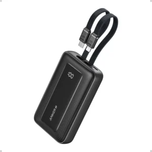 Anker Power Bank (10K, 30W, Built-in USB-C + Lightning Cable) Black