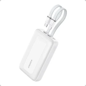 Anker Power Bank (10K, 30W, Built-in USB-C + Lightning Cable) White