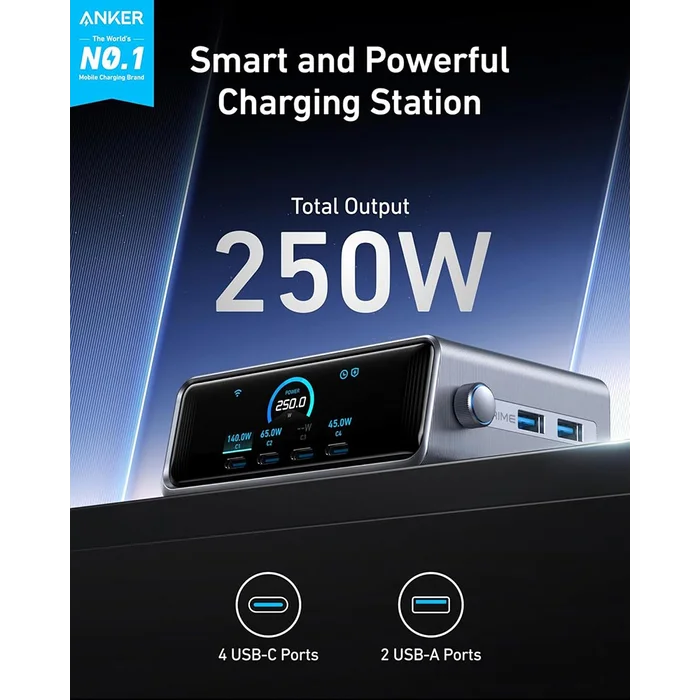 Anker Prime 250W GaN Desktop Charger (6 Ports) Silver - Image 2