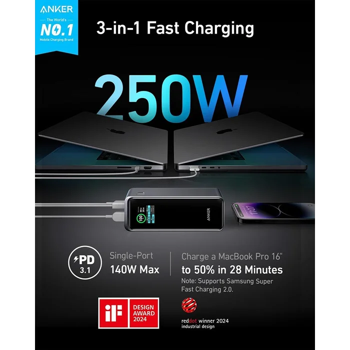 Anker Prime Power Bank 27,650mAh (250W) Black - Image 2