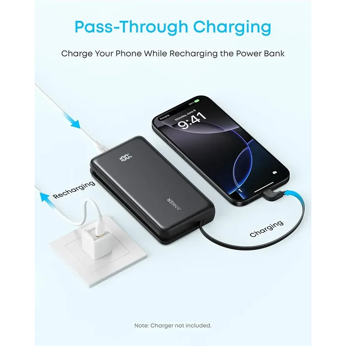 Anker Zolo Power Bank (20K, 22.5W, Built-in USB-C Cable) Black - Image 2