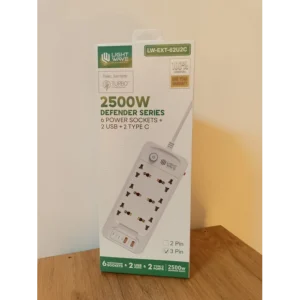 LightWave LW-EXT-62U2C Power Extension with 6 Socket Outlets and 2 USB Ports