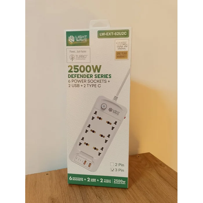 LightWave LW-EXT-62U2C Power Extension with 6 Socket Outlets and 2 USB Ports